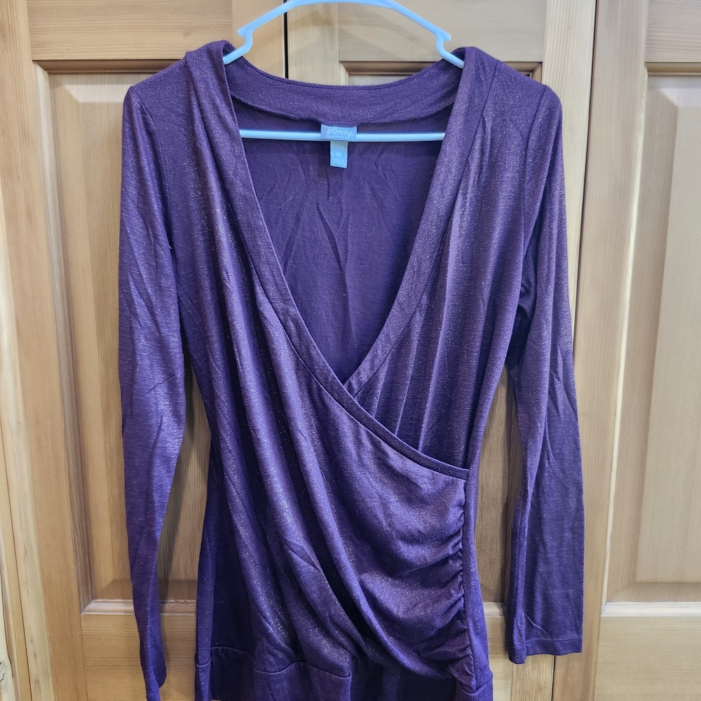 Vanity Purple Wrap Bodysuit 3/4 Sleeve